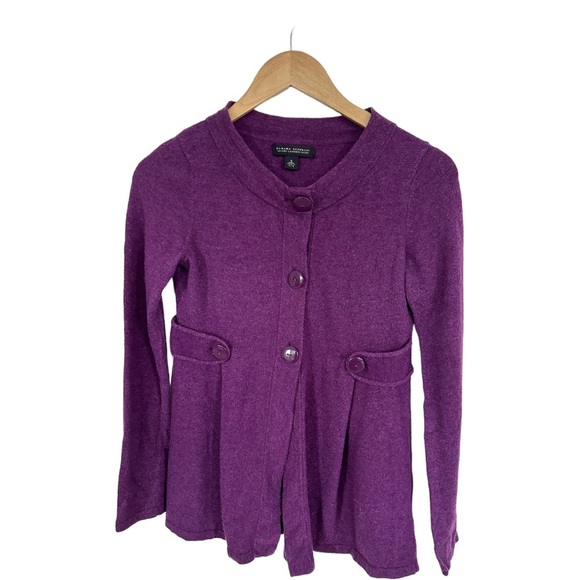 Banana Republic Wool Blend 3 Button Cardigan Waist Tab Belt Purple Size Small - Picture 9 of 16